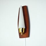 Scandinavian Modern Danish Wall Light in Teak, Brass and Opaline Glass, 1960s