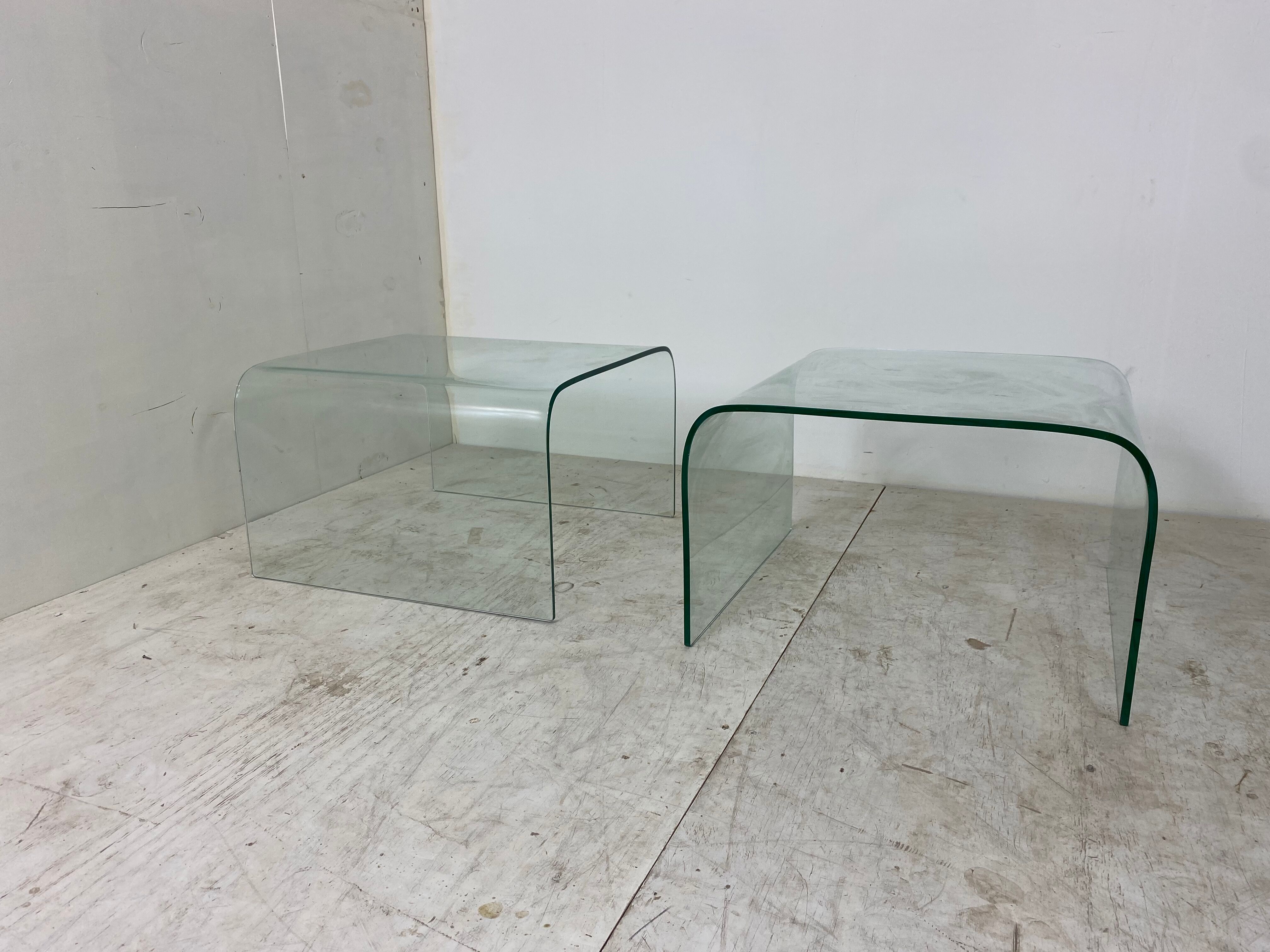 Glass Waterfall Side Tables, 1980s, Set of 2
