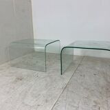 Glass Waterfall Side Tables, 1980s, Set of 2