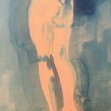 Monochrome blue watercolour tableau collection "Blue Lady" Dance, signed.