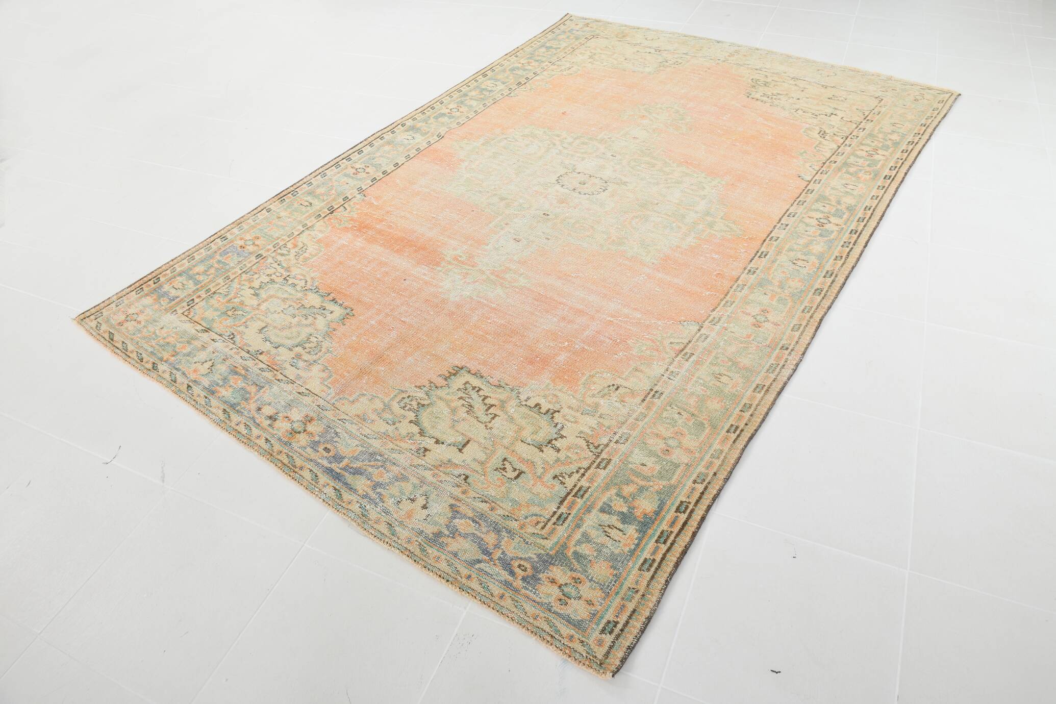 6x9 Peach Orange Turkish Vintage Rug, 192x288Cm