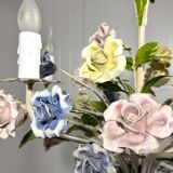 Italian tole chandelier porcelain flowers 1950’s