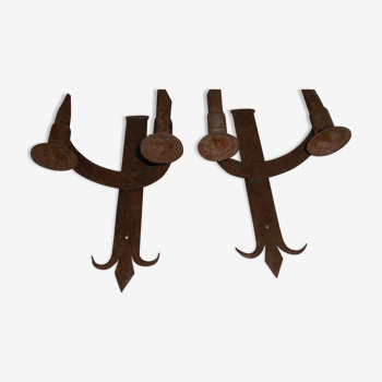 Pair of iron wall sconces