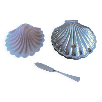 Beurrier coquille et son couteau en métal argenté
