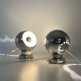 60s lamp set Reggiani Eyeball  chromed globe wall lamps - space age desk lamps