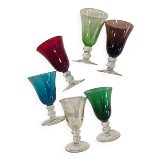 6 verres liqueur multicolors