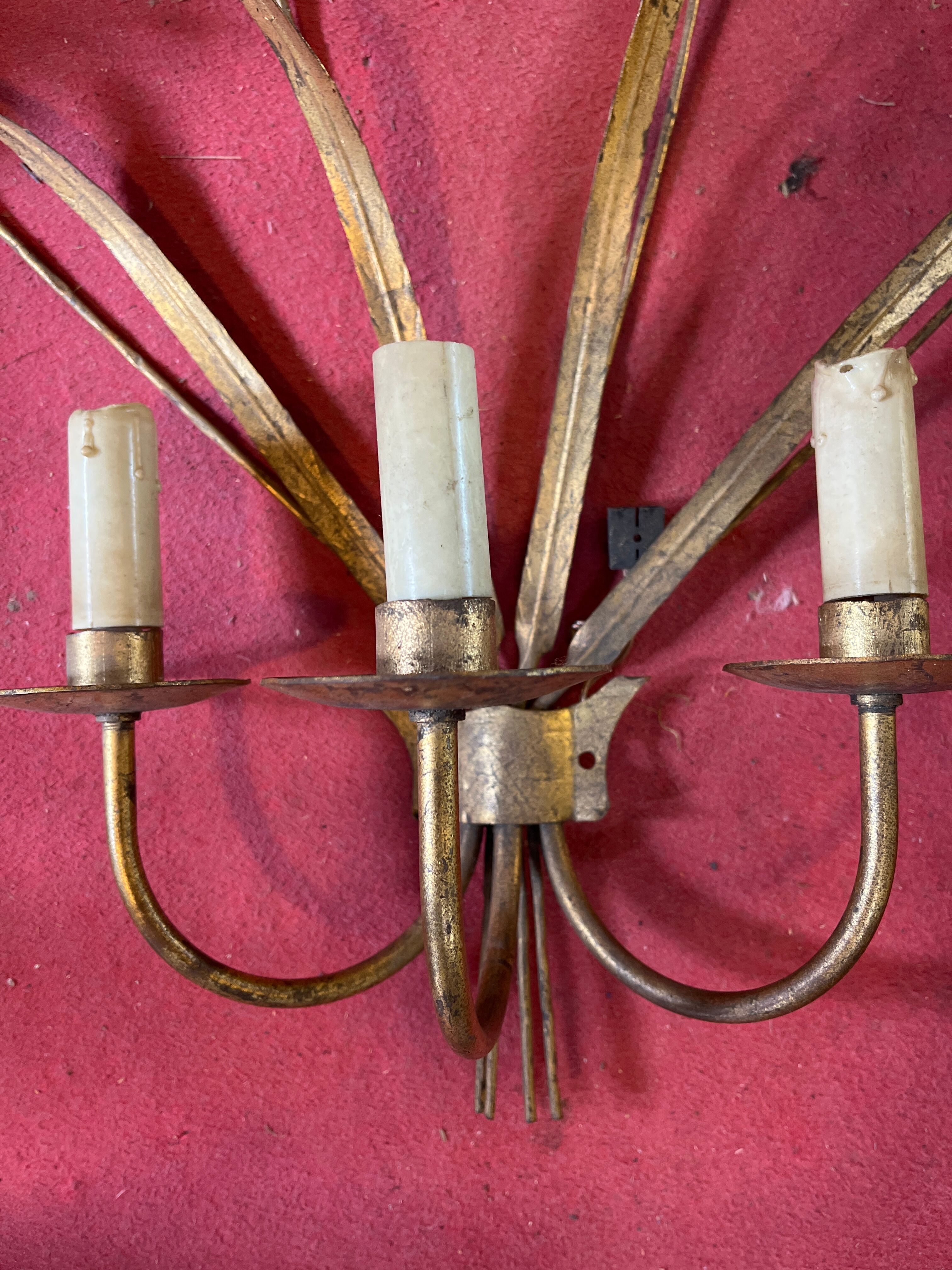 Pair of wall lamps 1970 gilded metal 3 lights