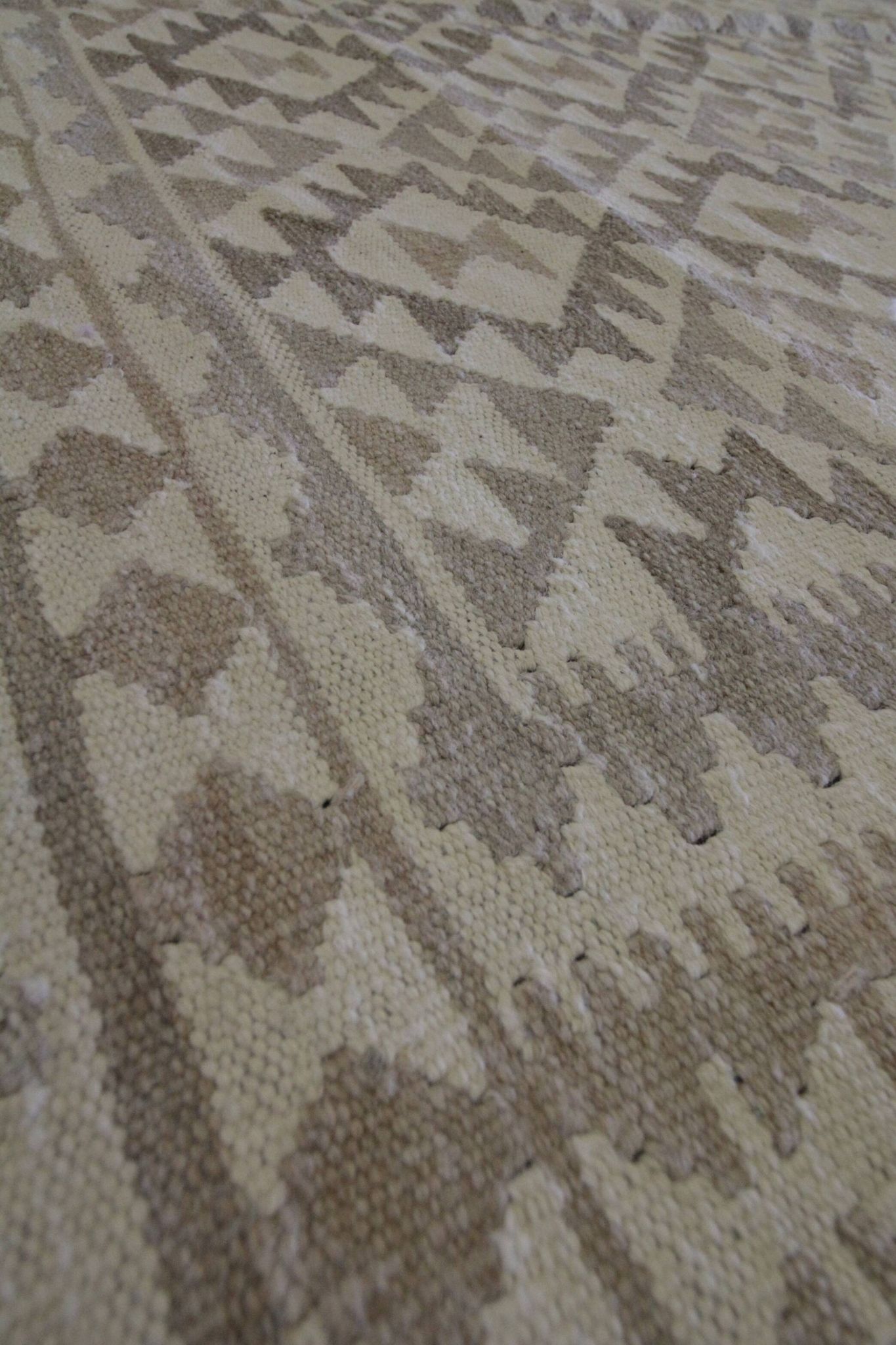 Khaki Brown Kilim Rug, Afghan Wool Flatweave, Handmade Geometric Tribal Rug