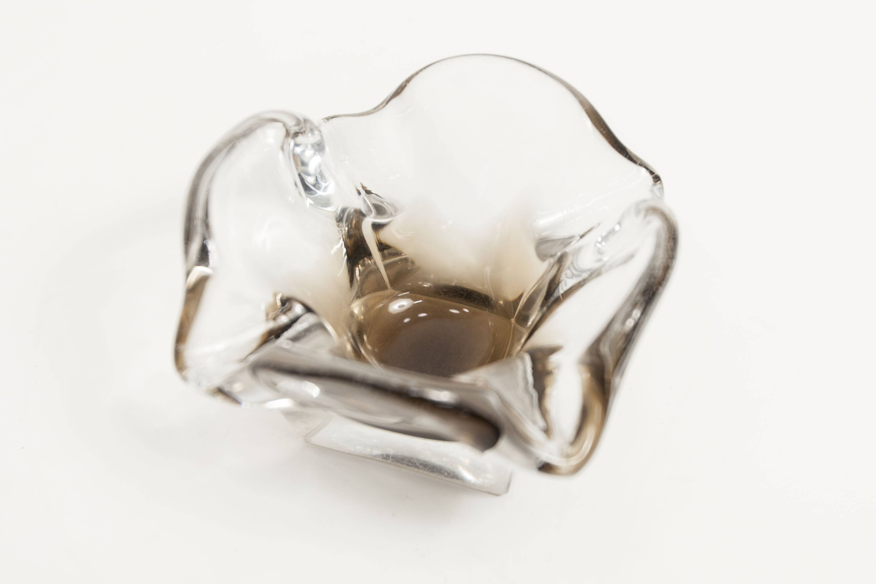 Cendrier murano carré 1960 transparent et marron