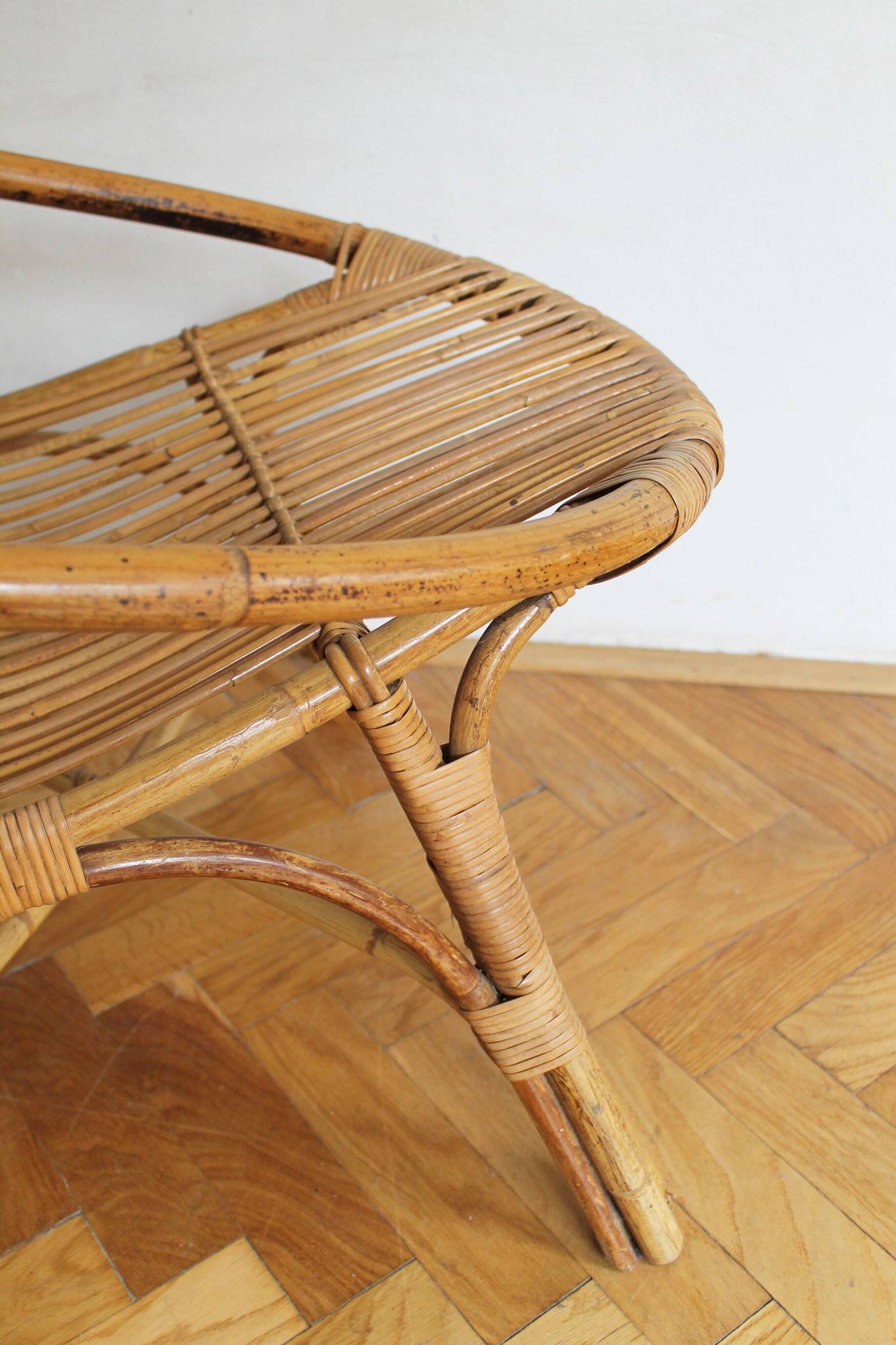 1960's Set of Four Rattan Armchairs and Side Table by Jaroslav Prochazka for ULUV
