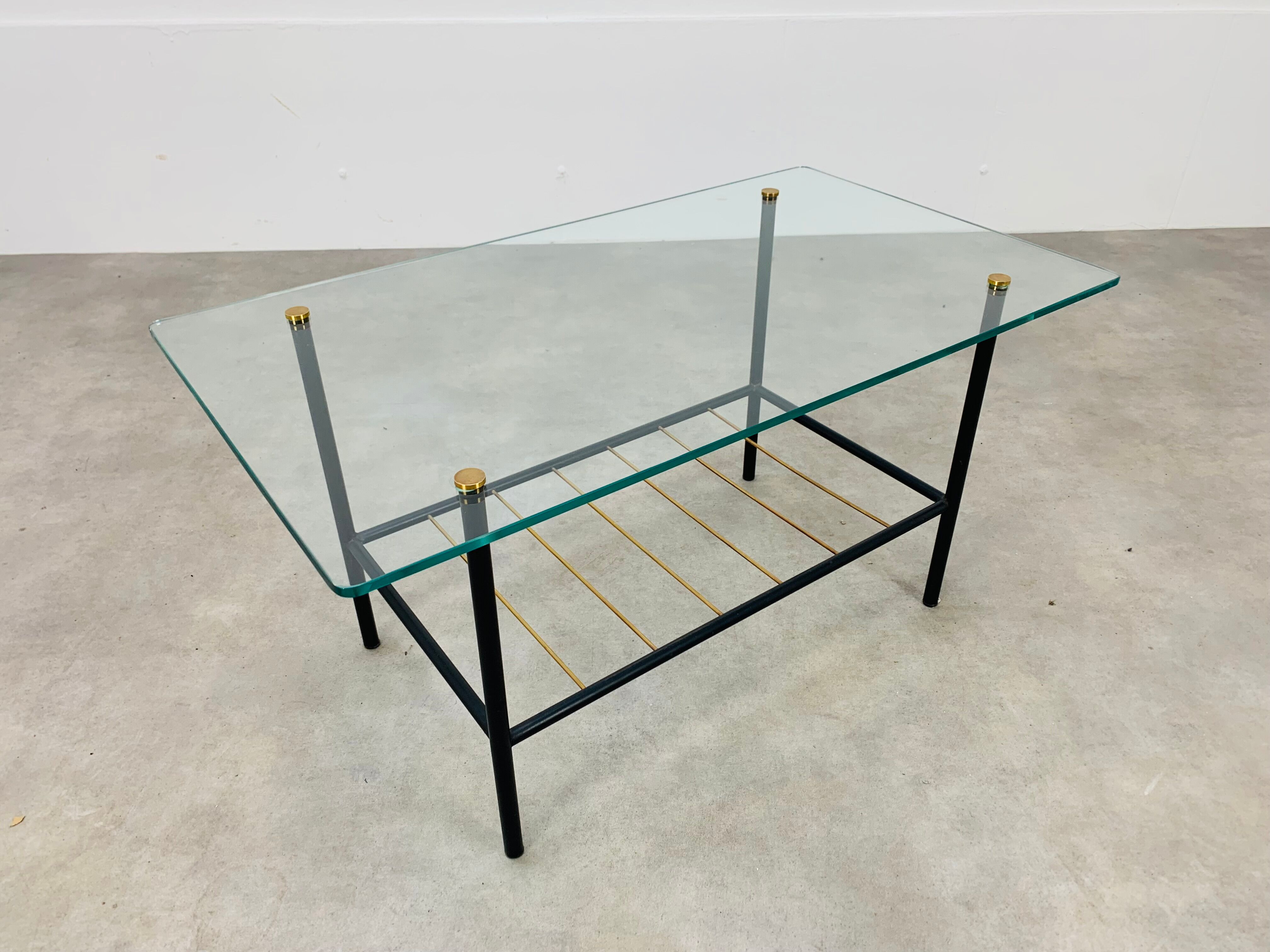 Coffee table 50s glass metal brass sofa tip