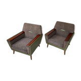 Pair of 1950s Lounge Chairs with Teak Arms