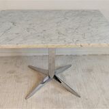Coffee table Roche Bobois 70's carrara marble and chrome star foot