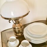 Brass gold and opaline table lamp