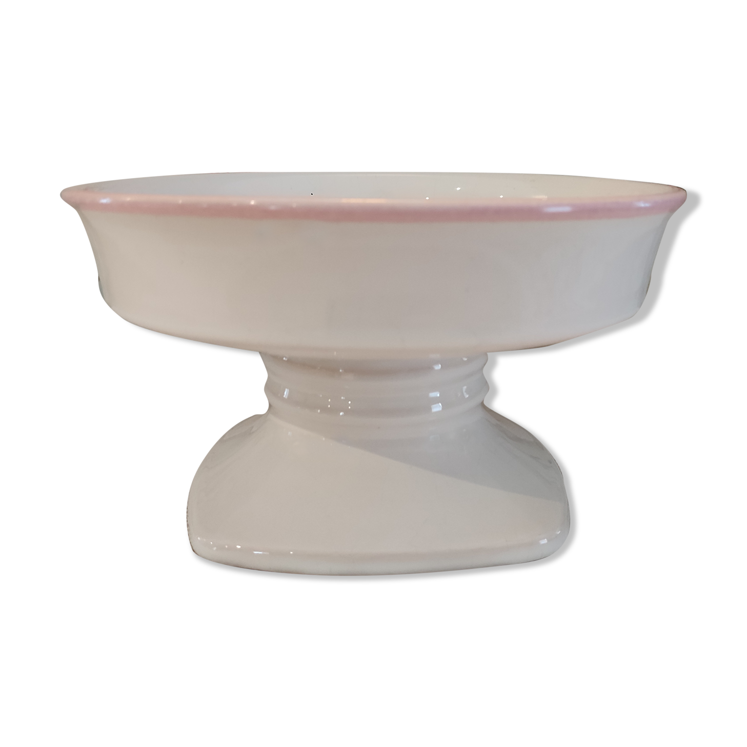 Compotier on pedestal in white ceramic pink border