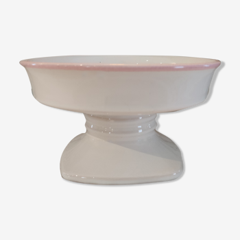 Compotier on pedestal in white ceramic pink border