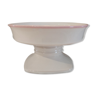 Compotier on pedestal in white ceramic pink border