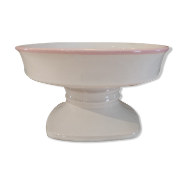 Compotier on pedestal in white ceramic pink border