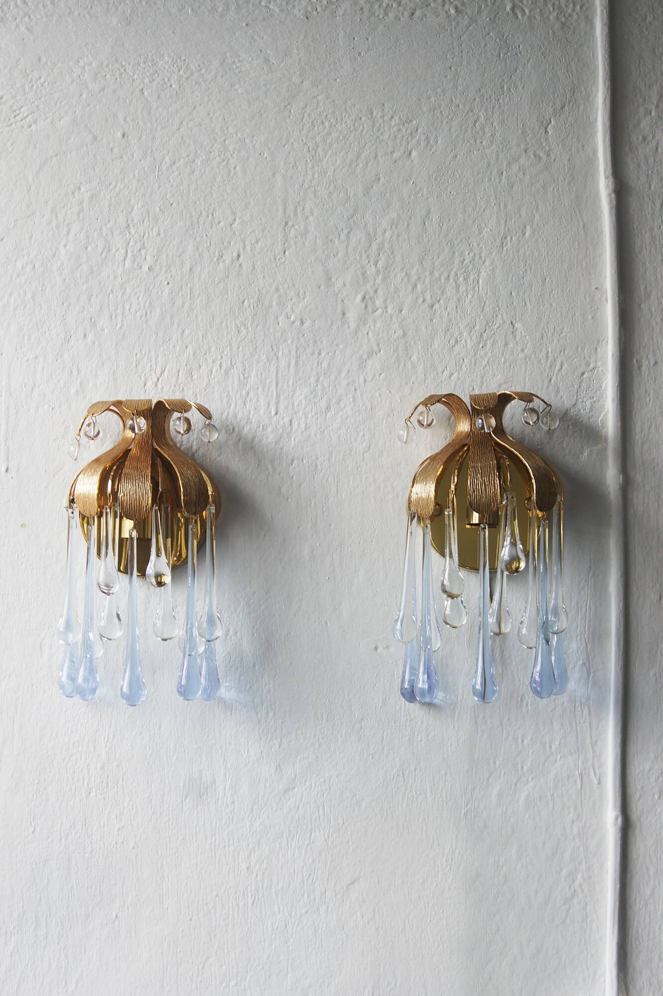 Crystal Wall Lights by Palme & Walter Palwa, 1960s, Set of 2