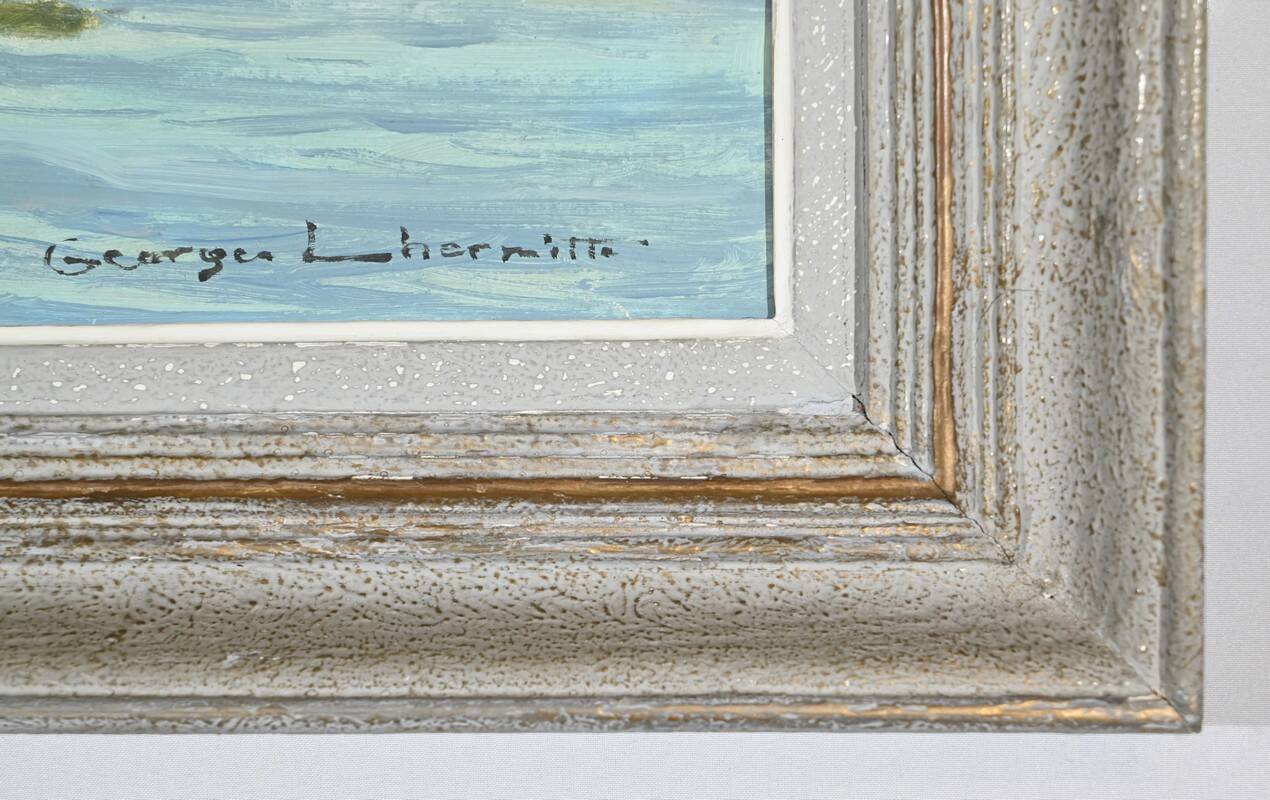 Oil Painting on Hardboard “Trawler and Tuna Boats”, signed G.Lhermitte – Mid 20th century