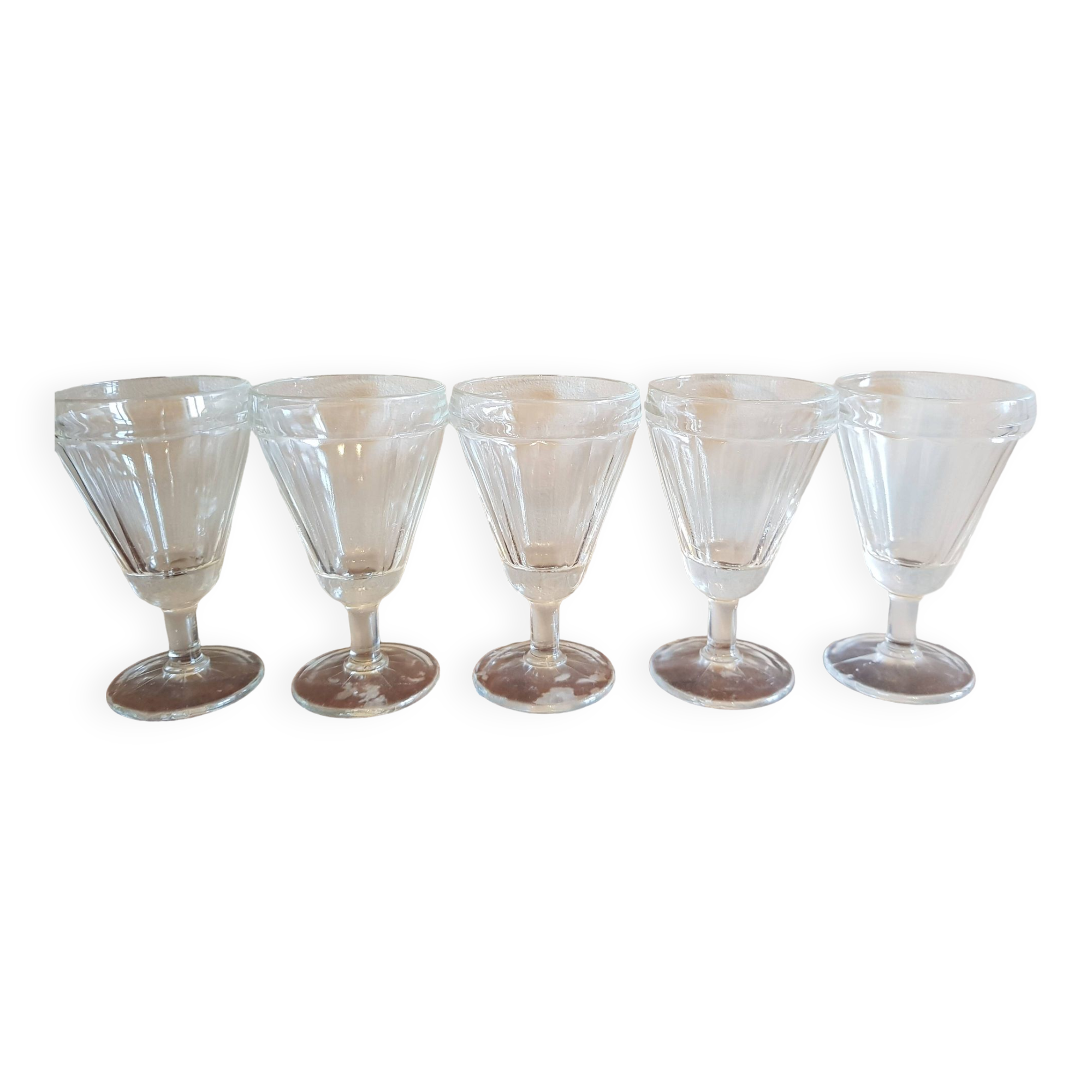 Set of 5 old bistro stemmed glasses, in solid glass, aperitif, digestive, verrine...