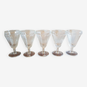 Lot de 5 verres à pied anciens de bistro, en verre solide, apéritif, digestif, verrine...