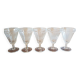 Set of 5 old bistro stemmed glasses, in solid glass, aperitif, digestive, verrine...