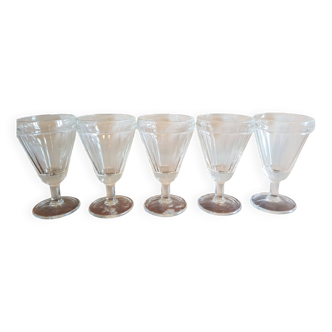 Set of 5 old bistro stemmed glasses, in solid glass, aperitif, digestive, verrine...