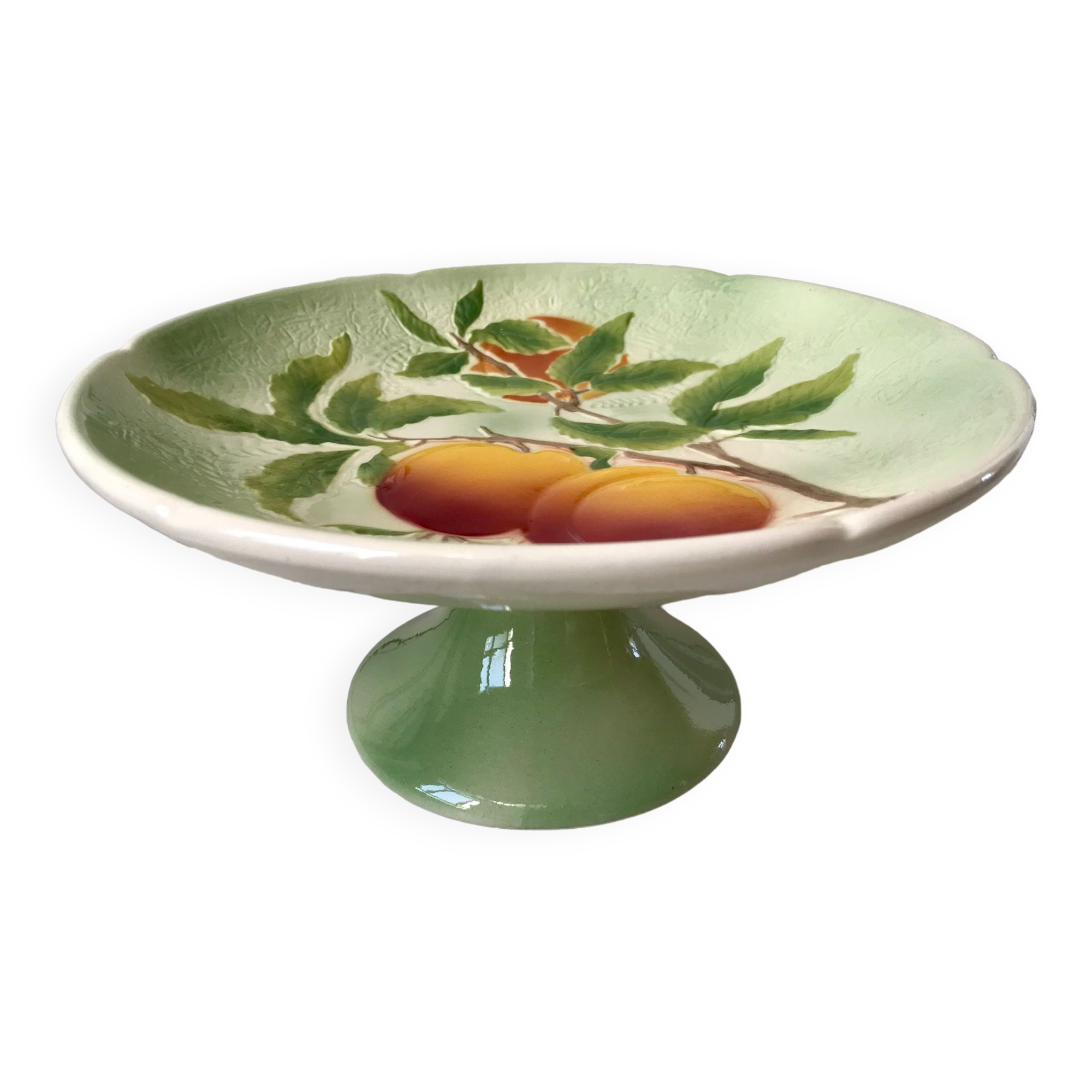 Coupe à fruits / compotier / plat de présentation en barbotine saint clément peint à la main début x