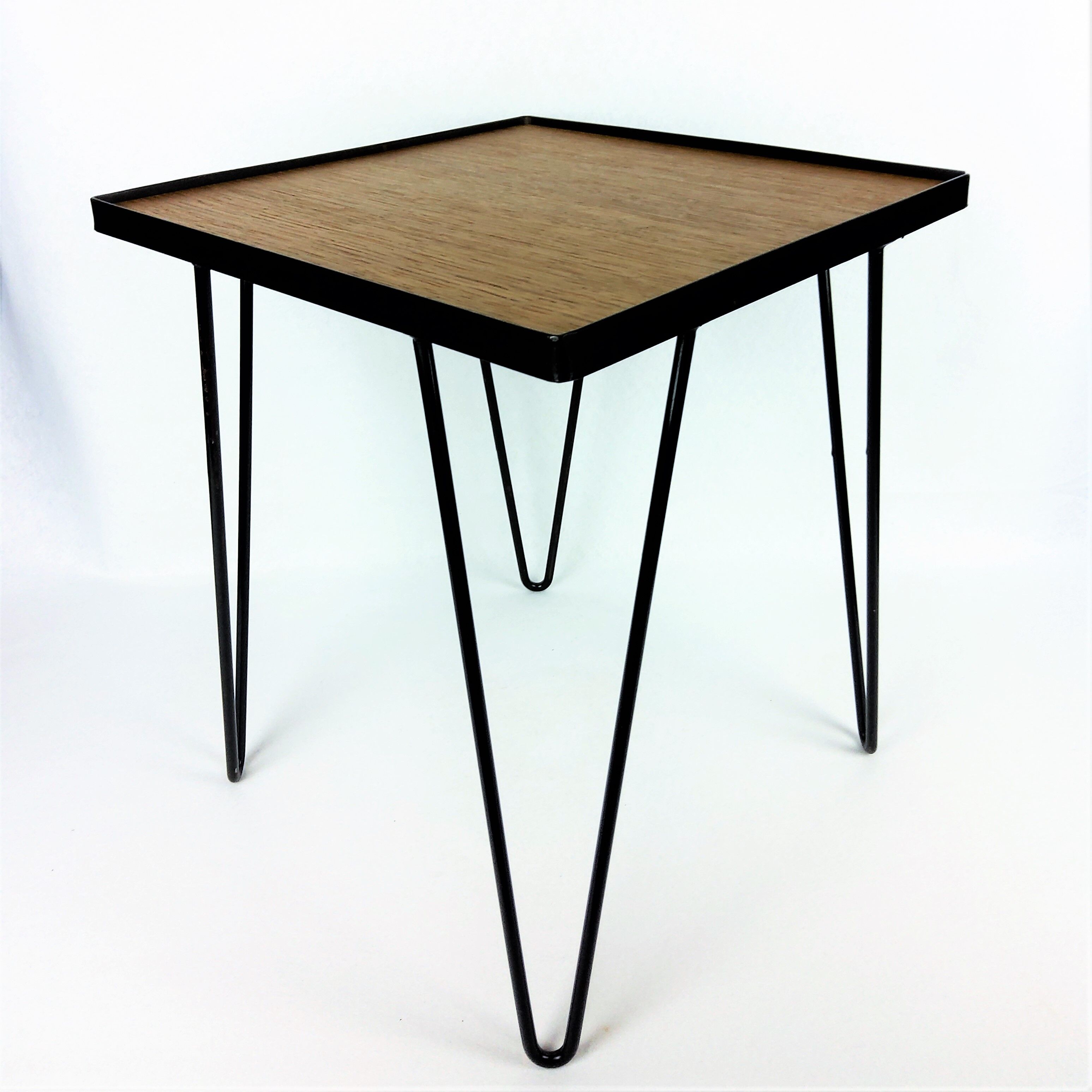 1950 oak and black metal side table
