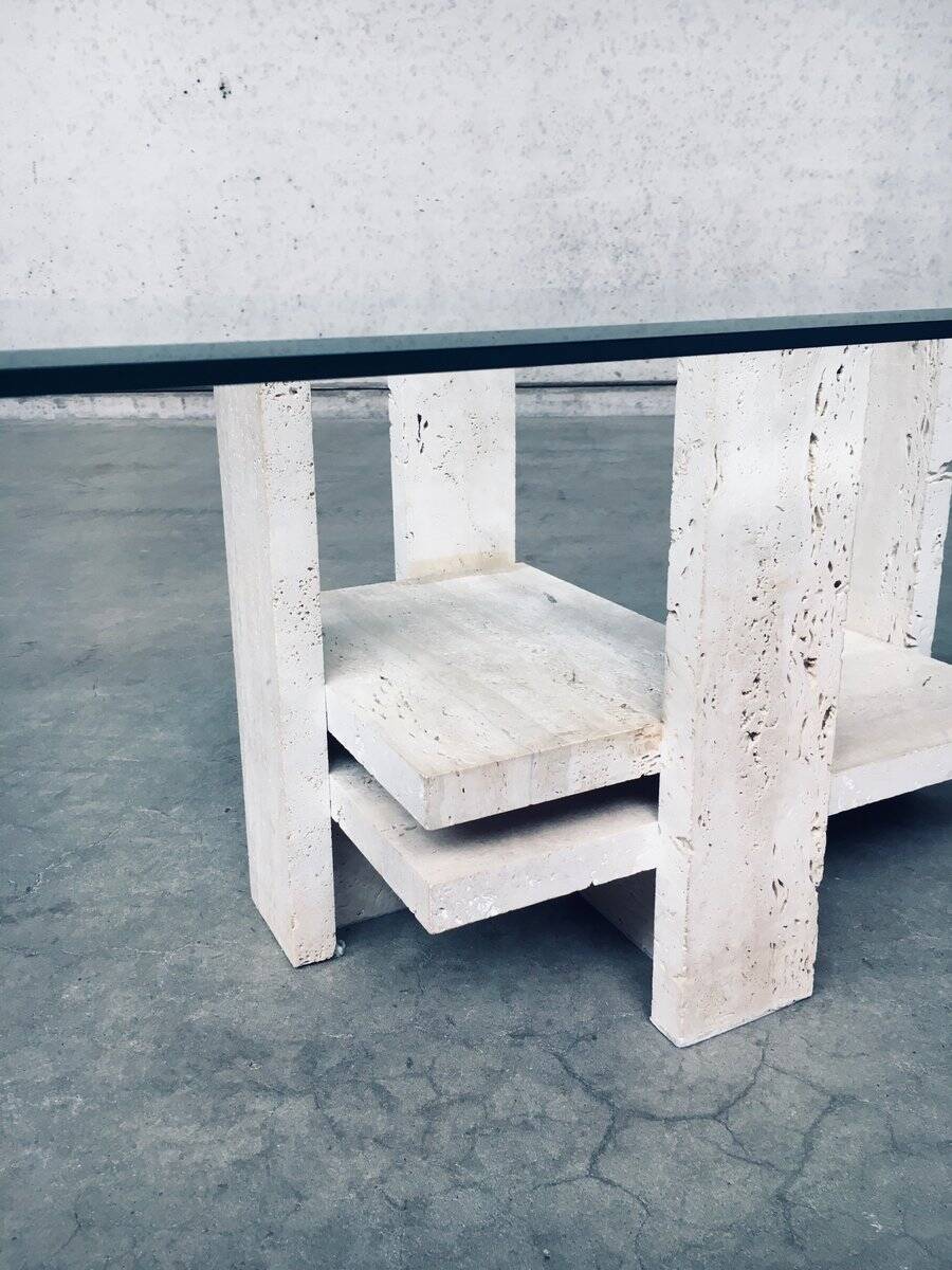 Brutalist Travertine Coffee Table by Willy Ballez, Belgium, 1970s