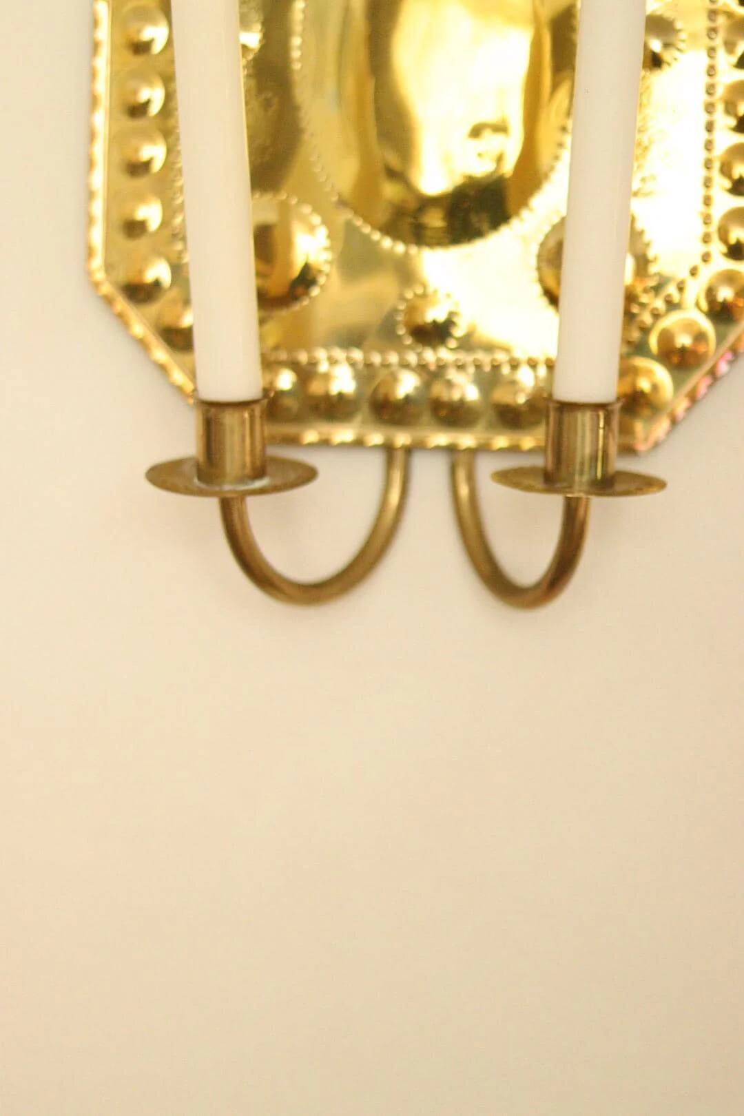 Single mid-century Swedish brass sconce for two candles