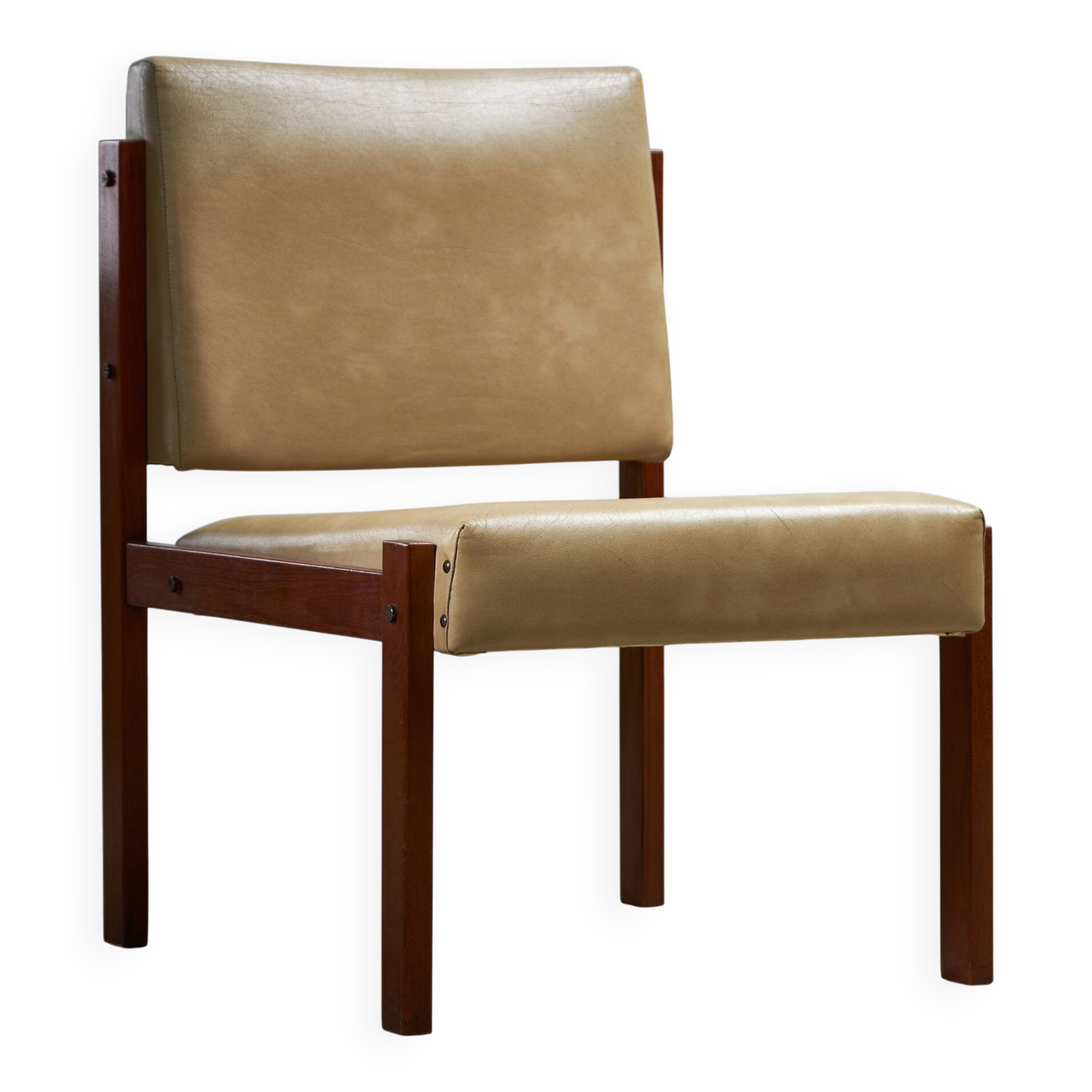 Angular, Teak Wood and Leather Chair with Copper Details, 1970s