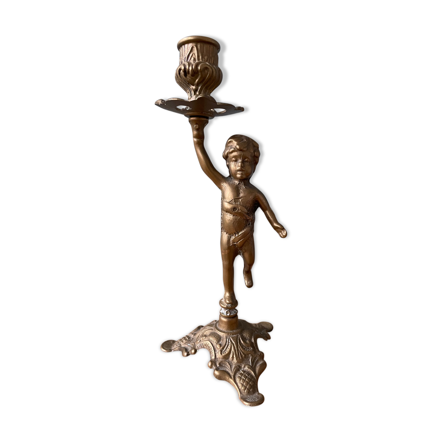 Old candlestick candlestick cherub in bronze