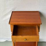 Vintage solid wood pedestal table with niche and drawer