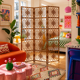 Vintage 1960s curved rattan screen
