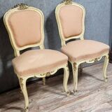 Pair of Venetian chairs in Louis XV baroque style in lacquered and gilded wood