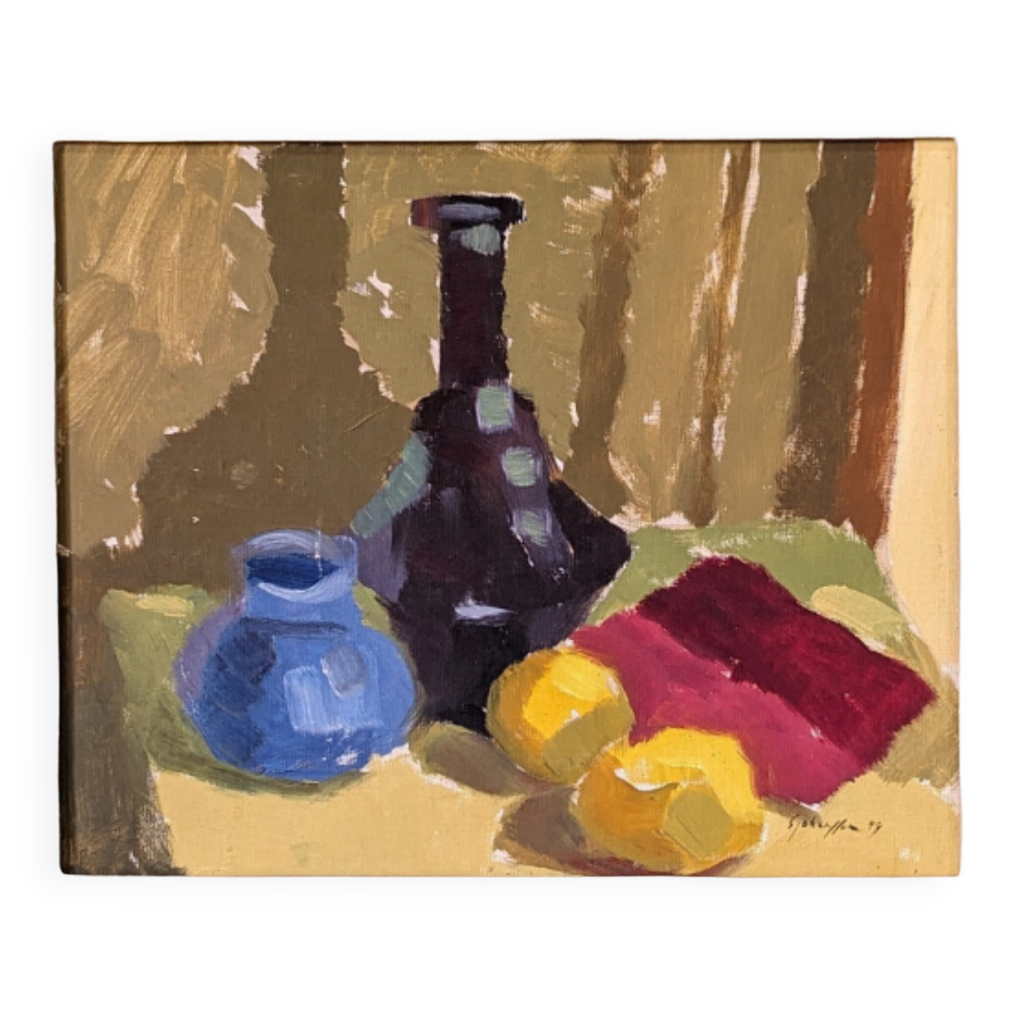 Mid-Century Modern Swedish "Lemons & Pots" Vintage Still Life Oil Painting, 1949