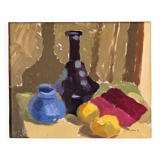 Mid-Century Modern Swedish "Lemons & Pots" Vintage Still Life Oil Painting, 1949