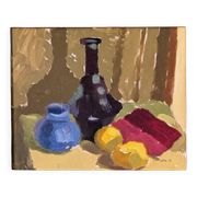 Mid-Century Modern Swedish "Lemons & Pots" Vintage Still Life Oil Painting, 1949
