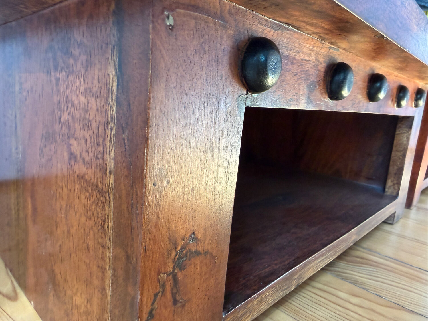 Pair of solid wood coffee tables – rustic / wabi-sabi style (1950-198)