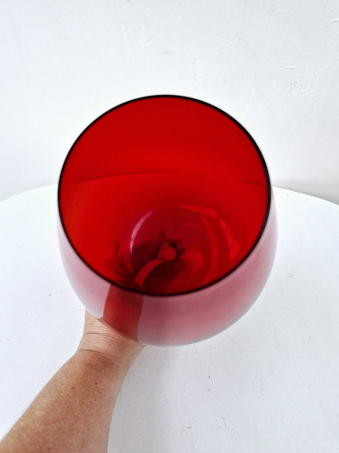 Vintage empoli italian glass red brandy type footed vase