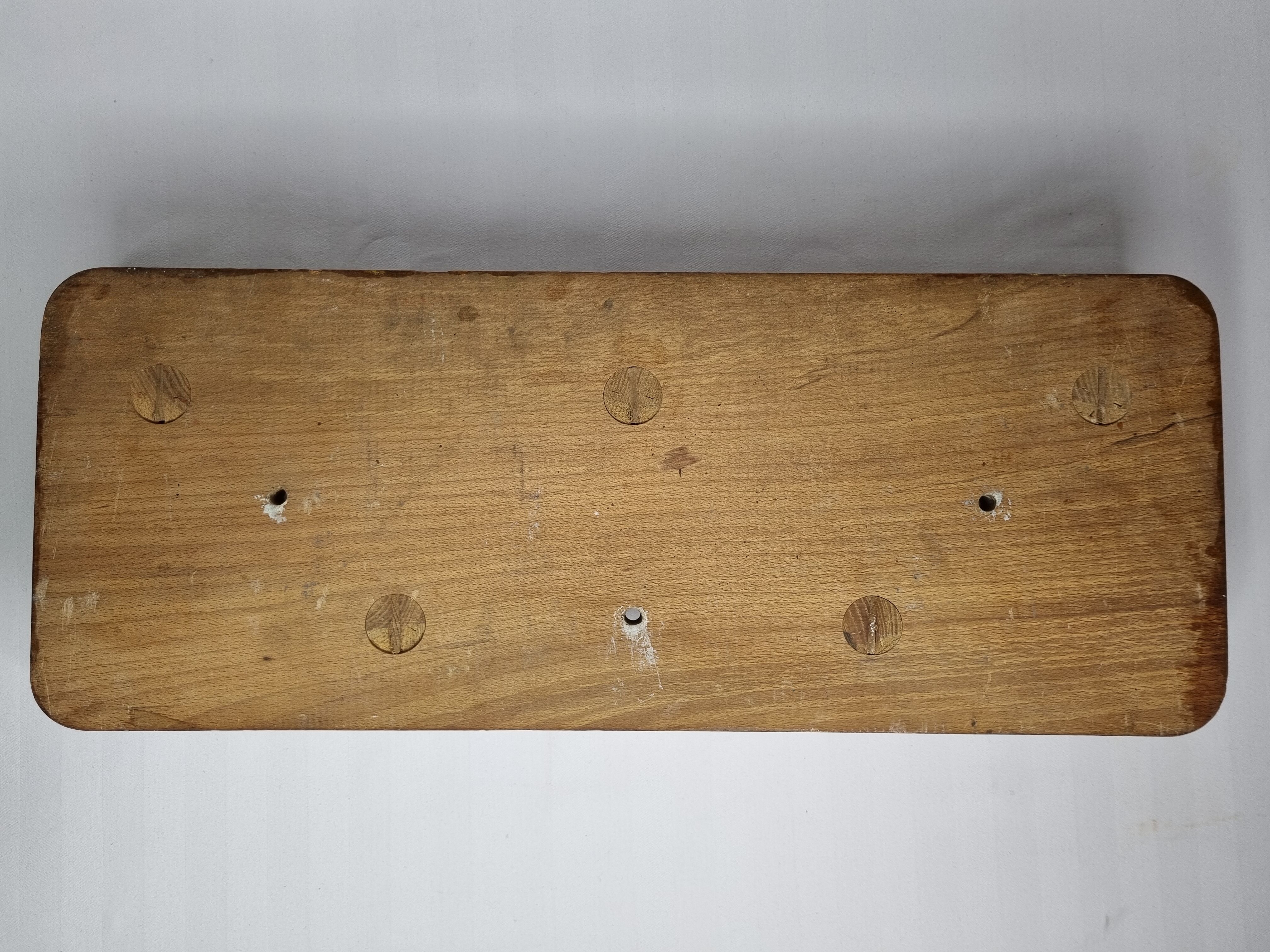 Coat rack with five hooks in natural wood, design, 60s, 50 cm