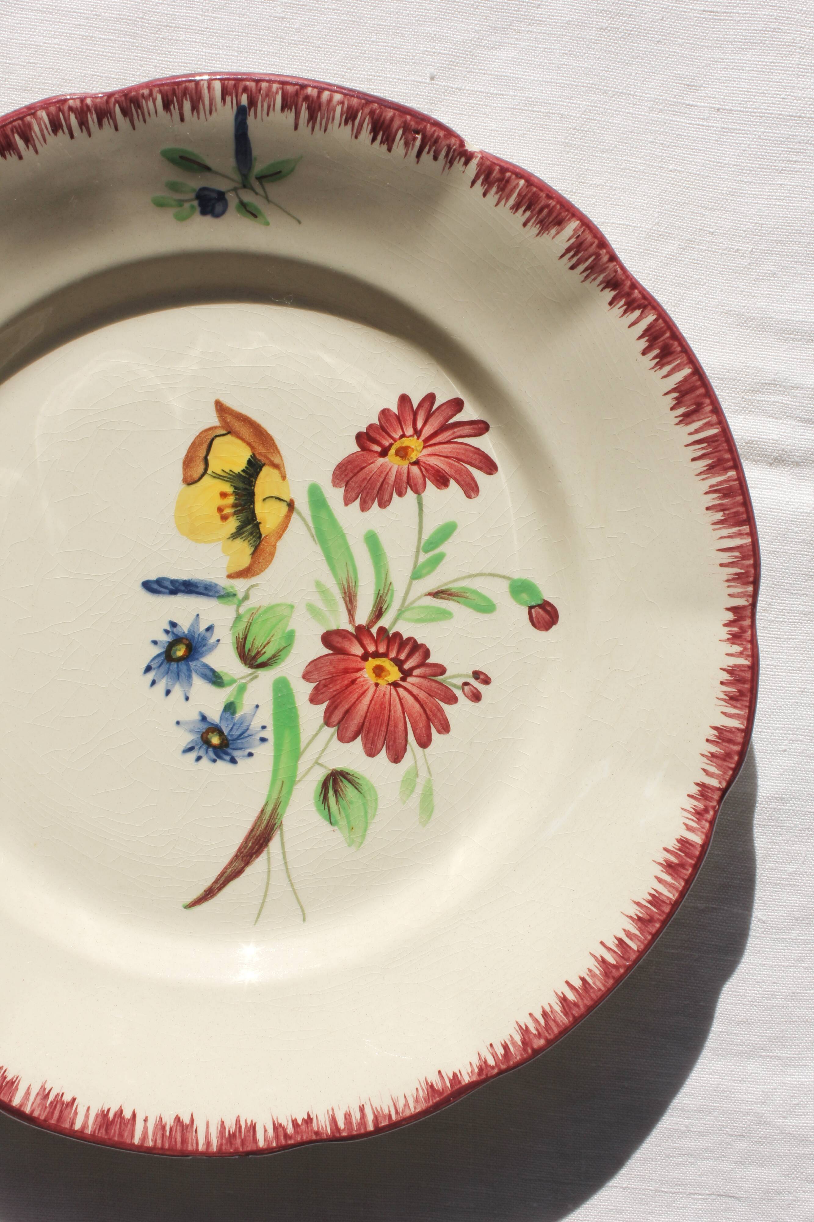 Hand-painted Pexonne footed plate or serving dish