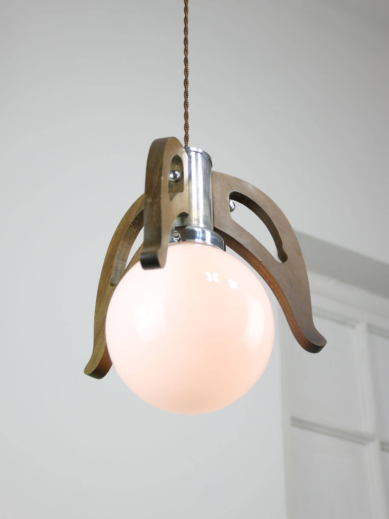 Mid-Century Scandinavian Chrome & Opaline Pendant Lamp, 1960s
