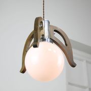 Mid-Century Scandinavian Chrome & Opaline Pendant Lamp, 1960s
