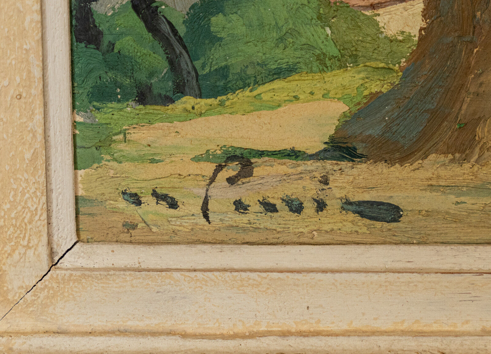 Oil on panel XXth Cassis Summer morning in Saint-Martin d'Ablois 1944