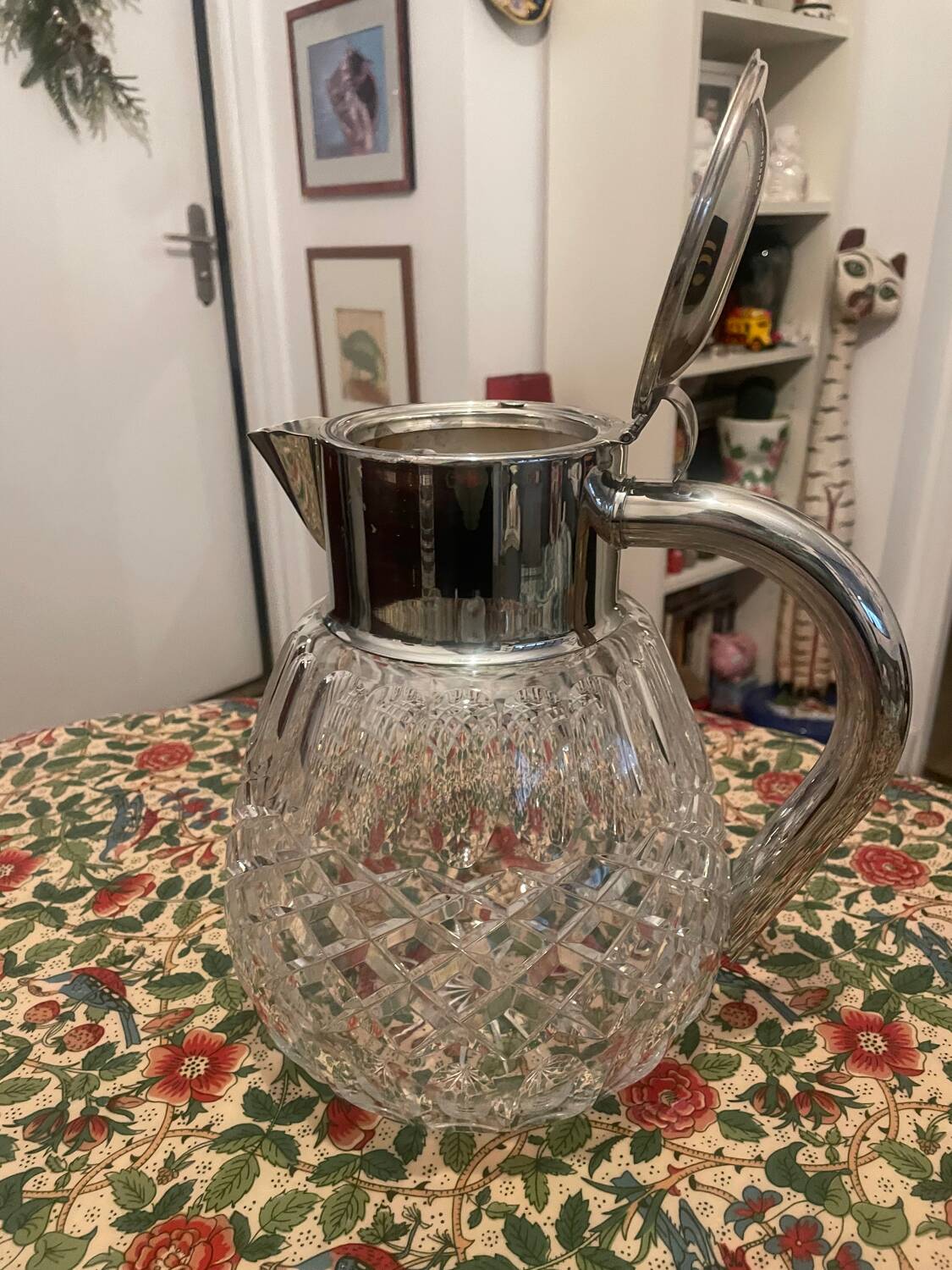 Cut crystal and silver-plated metal ice jug