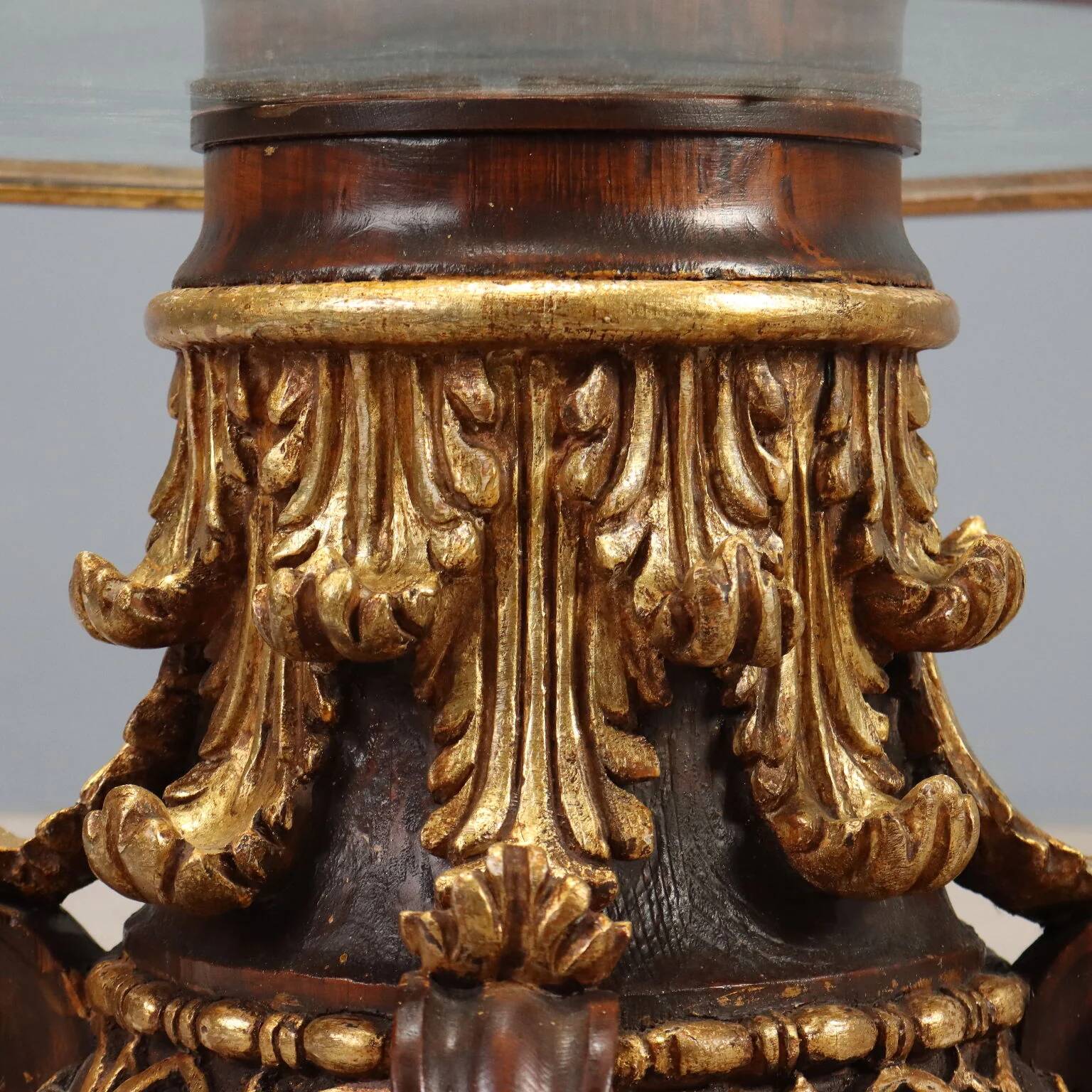 Table basse ancienne en verre et bois, Italie, XXe siècle