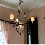 Antique Wrought Iron Murano Glass Light Pendant